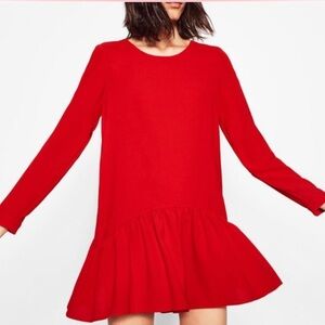 Zara red long sleeve ruffled romper (size XS)